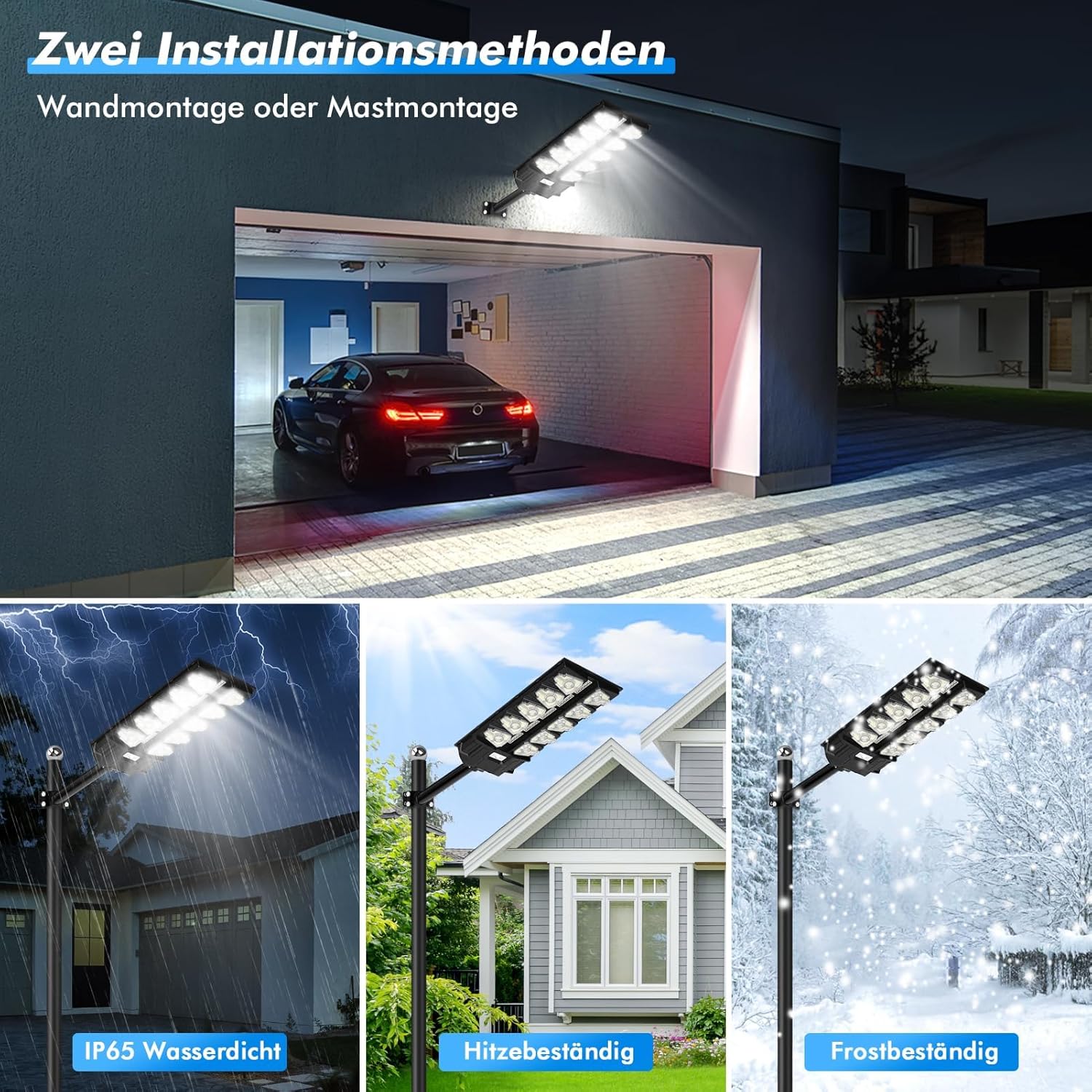papasbox 6 Stück 2000W LED Solar Straßenlaterne mit Fernbedienung | Straßenlampe 6500K Solarbetriebene mit Bewegungsmelder Sensor | Außen Wegeleuchte im Freien Straßenleuchte