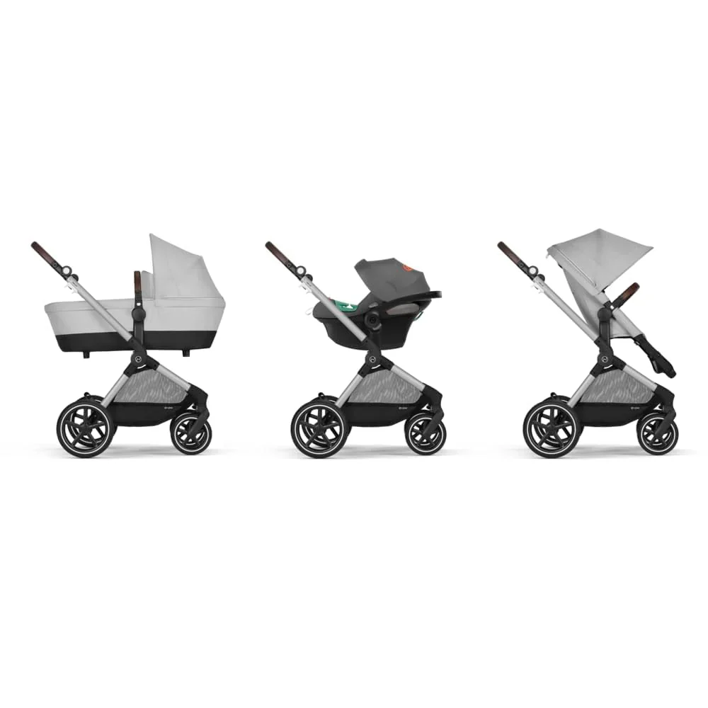 CYBEX Gold Kinderwagen EOS Lux 2-in-1 mit Babyschale Aton B2 i-Size und Babyschalen-Adapter, Reisesystem, Ab Geburt bis 22 kg (ca. 4 Jahre), Moon Black (Schwarz)