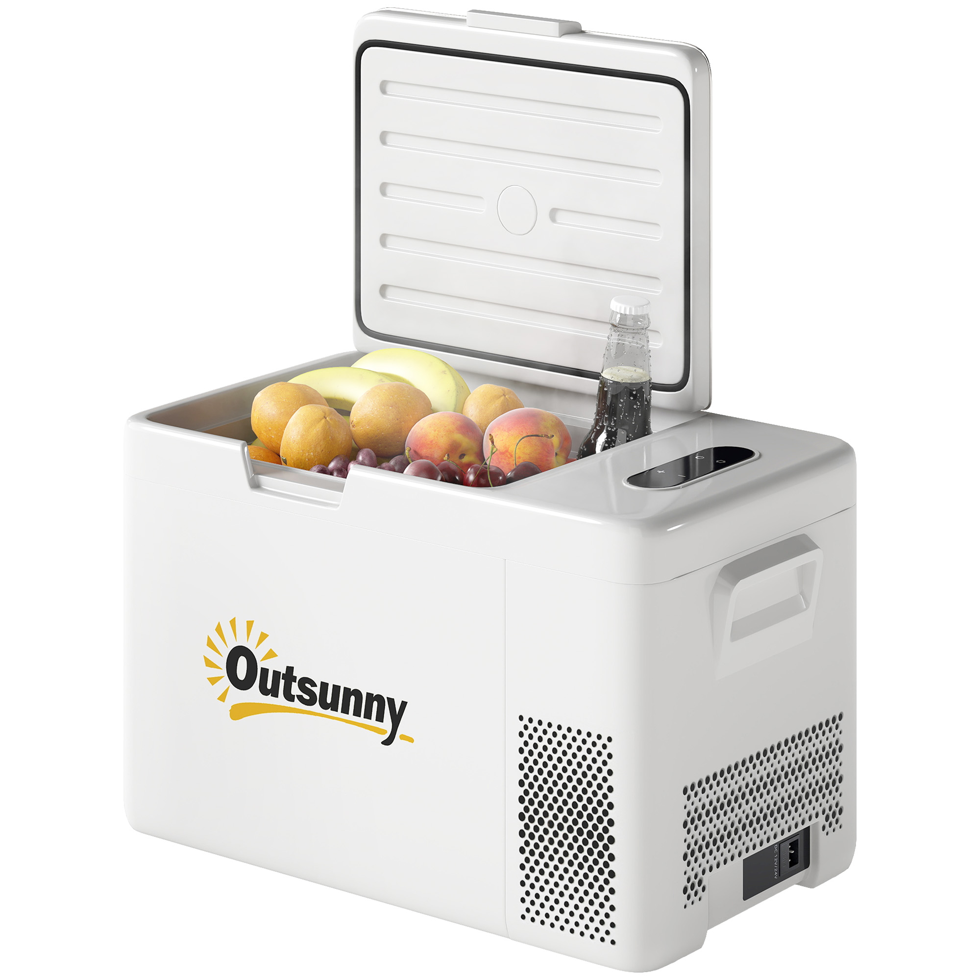 Outsunny 22 Liter Campingkoelkast, Autokoelkast, Koelbox met LED-Licht, AC- en DC-Adapter, Stille Werking, Crèmewit