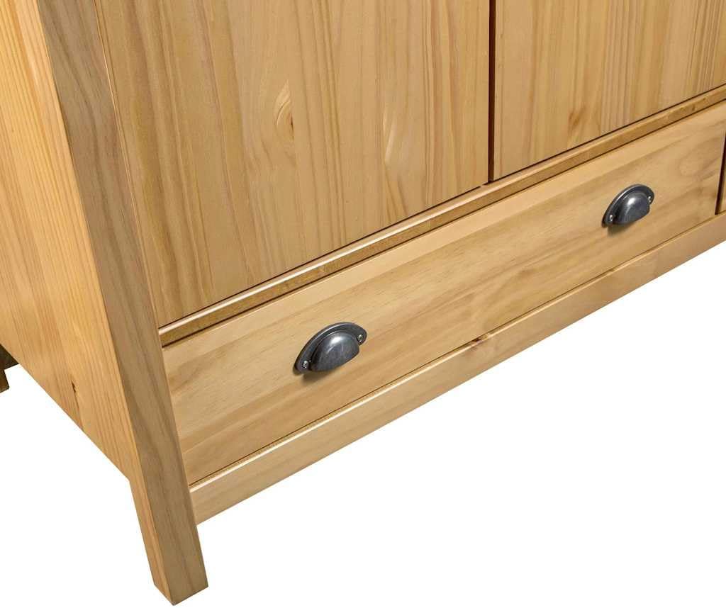 Kiefernholz Massiv Kleiderschrank mit 3 Türen 2 Schubladen Garderobenschrank Holzschrank Schrank Schlafzimmerschrank 127x50x170cm,Braun
