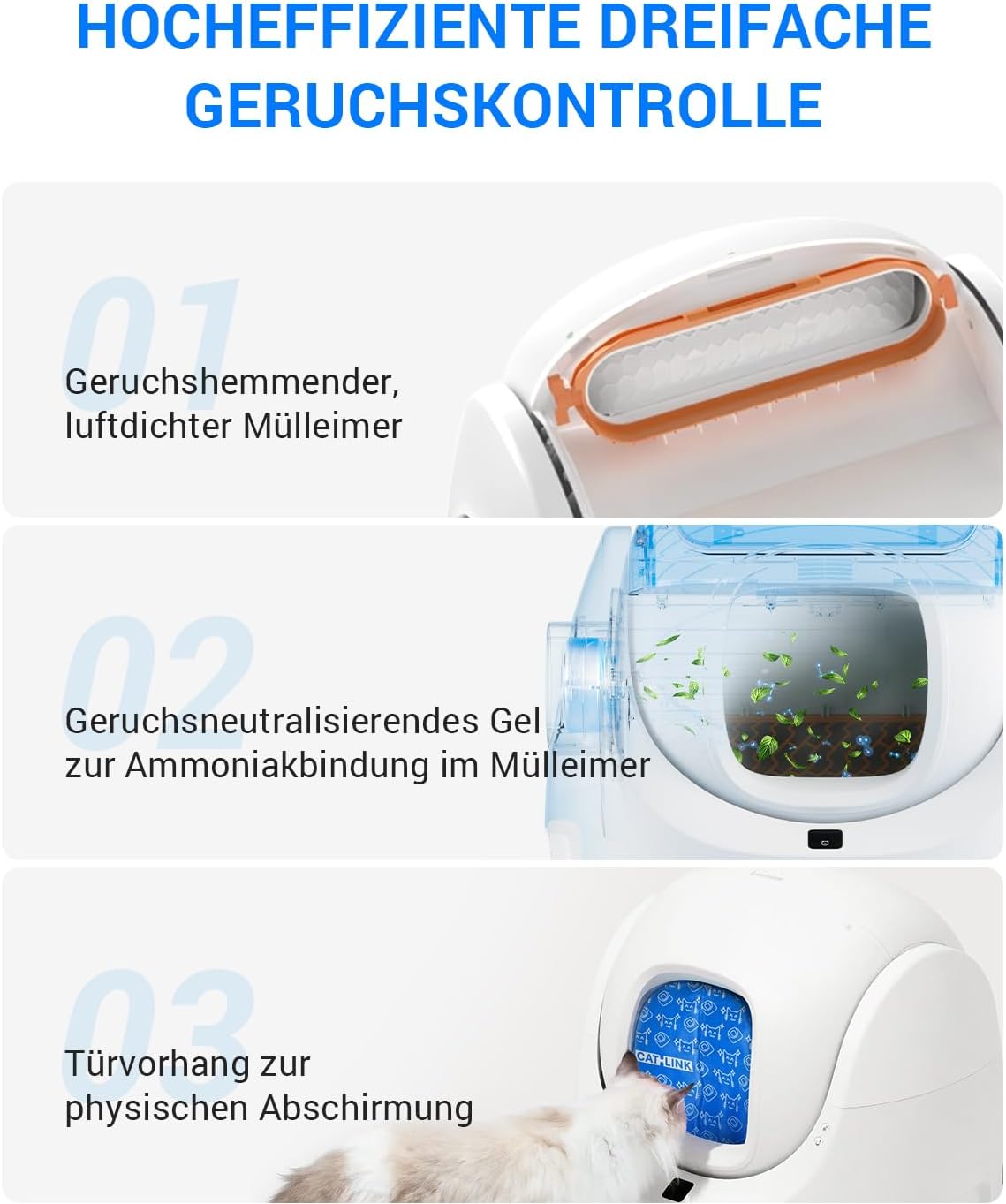 CATLINK Baymax Katzenklo Selbstreinigend, 70L XXL-Volumen, Verbessertem Schutz Gegen Seitliches Auslaufen, 7-facher Schutz, App-Steuerung und Mehrkatzenerkennung – Geeignet für mit Mehreren Katzen