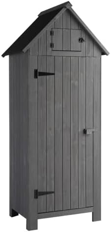 LEADZM Gartenschrank Holz für Außenbereich, gartenhaus Holz, Grau, 3 Regalböden, geräteschuppen für Garten, Terrasse, 77 X 54 X 180 cm