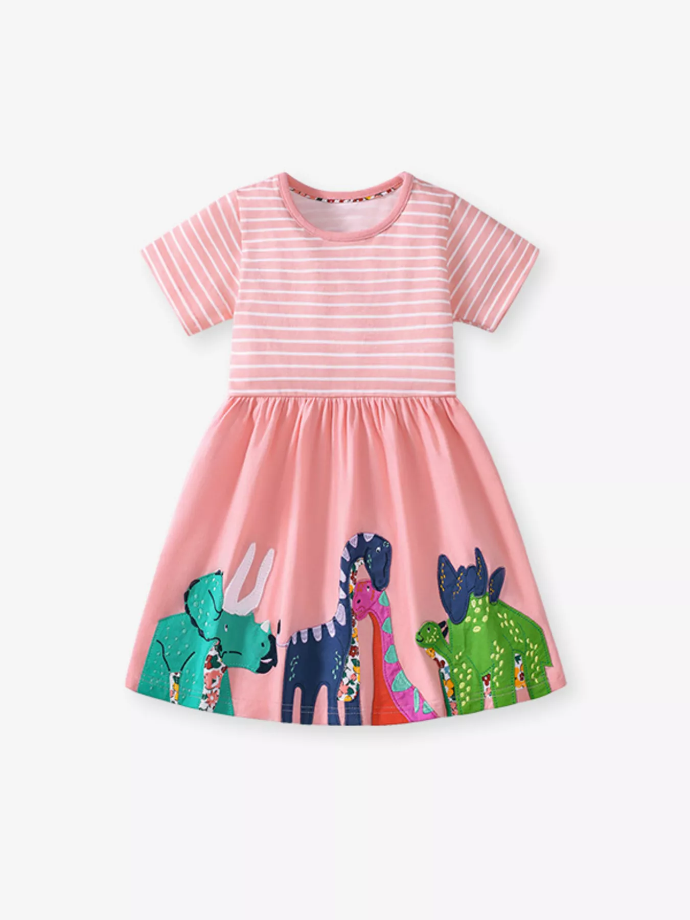 Children's Dinosaur Striped Casual Dress
