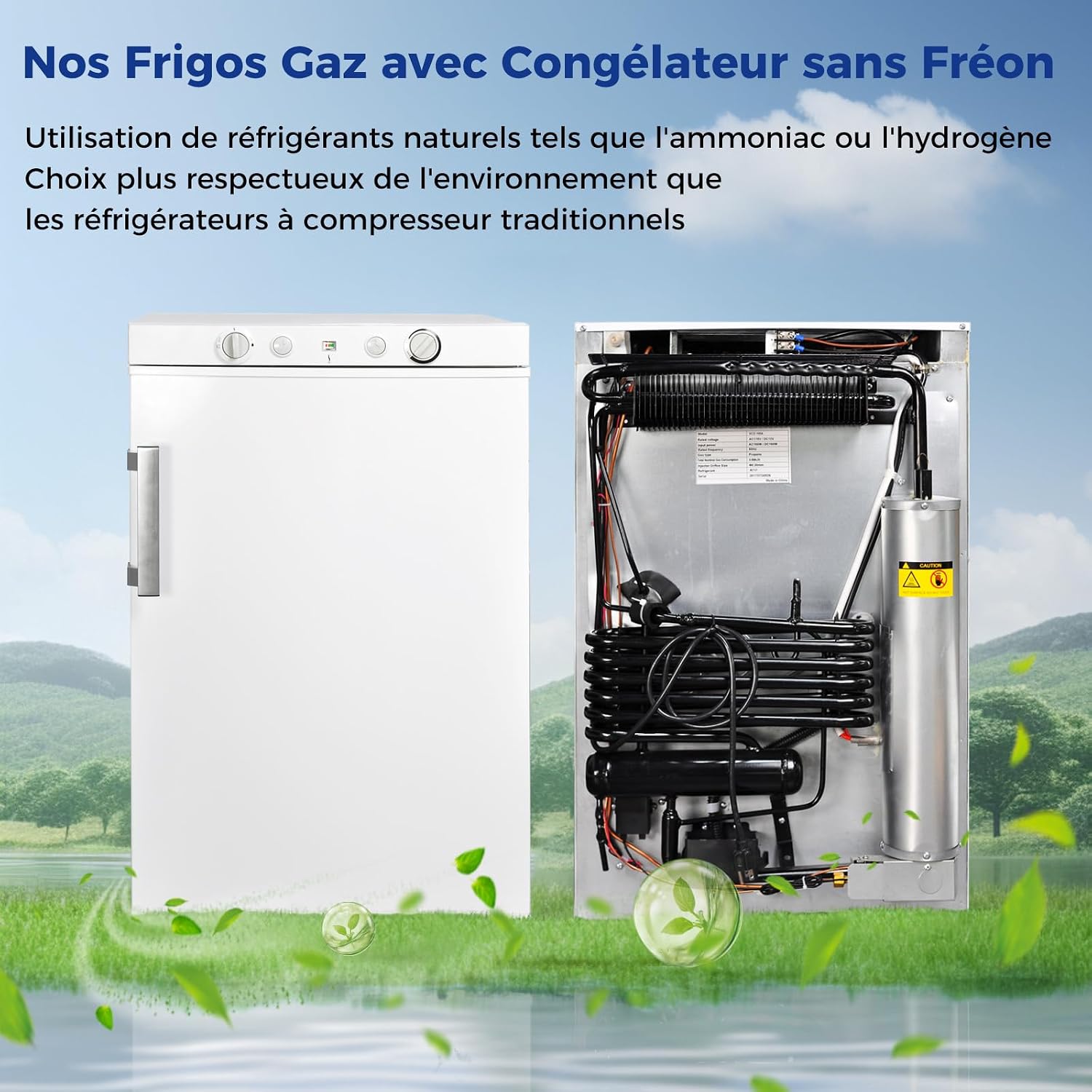 Smad Frigo Trimixte 12V 220V Gaz, 100L, Frigo Gaz Camping Car, Réfrigérateur Gaz avec Congélateur, pour Camping Car, Caravane, Cabanon, Chalet, Blanc