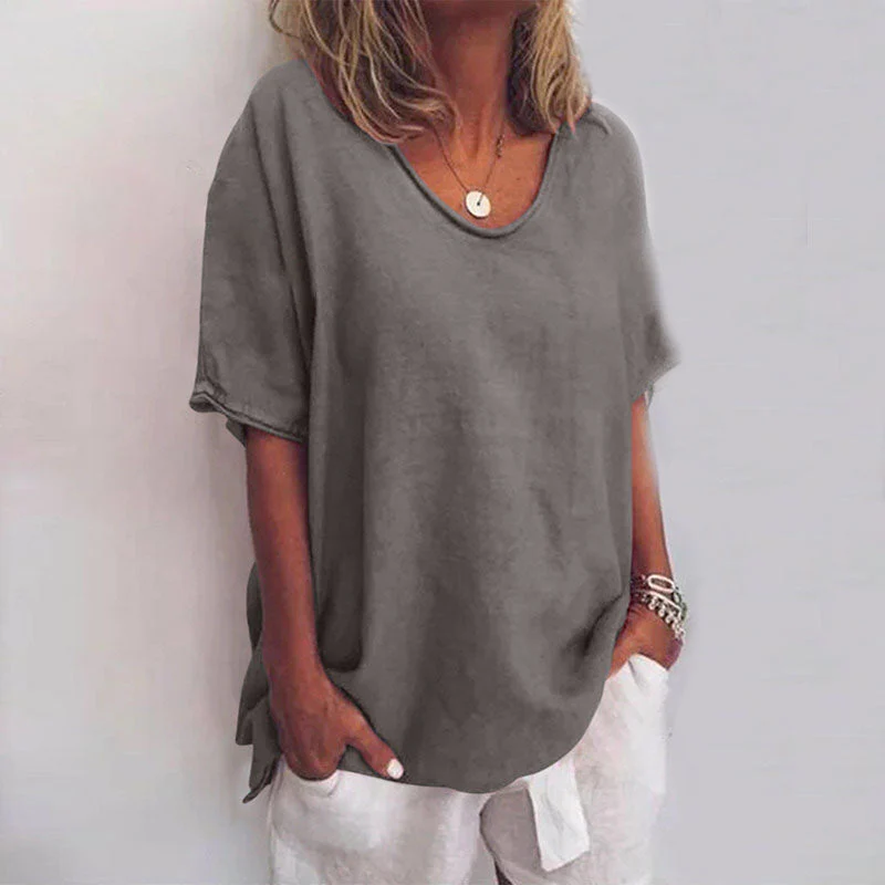 Damen T-Shirt locker geschnitten mit Rundhalsausschnitt | Kurzarm Bluse in weiter Passform | Bequemes Freizeit Oberteil