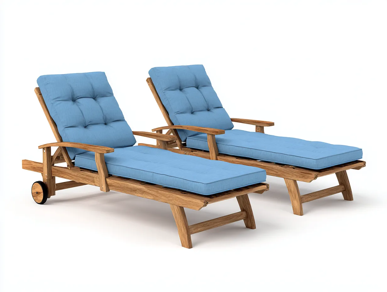 Sonnenliege-Holz-Stoff-203 x 70 x 94 cm-Blau-Natur-Moderner Outdoor-Stil