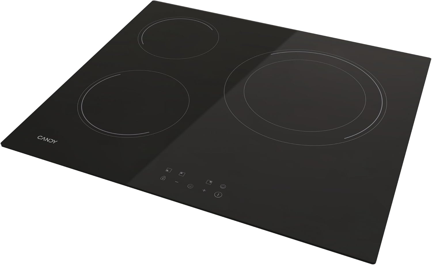 Candy CH63DCC Hob Ceramic Hob 60 cm, 3 Cooking Zones, Double 30 cm Paella Pan, Touch Control, 9 Power Levels, Safety System, Black