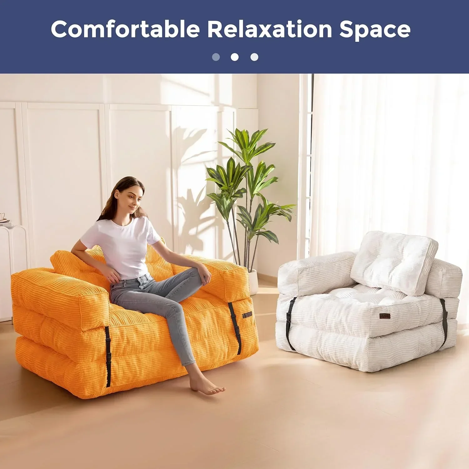 Folding Sofa Bed L-Shaped Convertible Sofa Bed with Armrests and Pillows