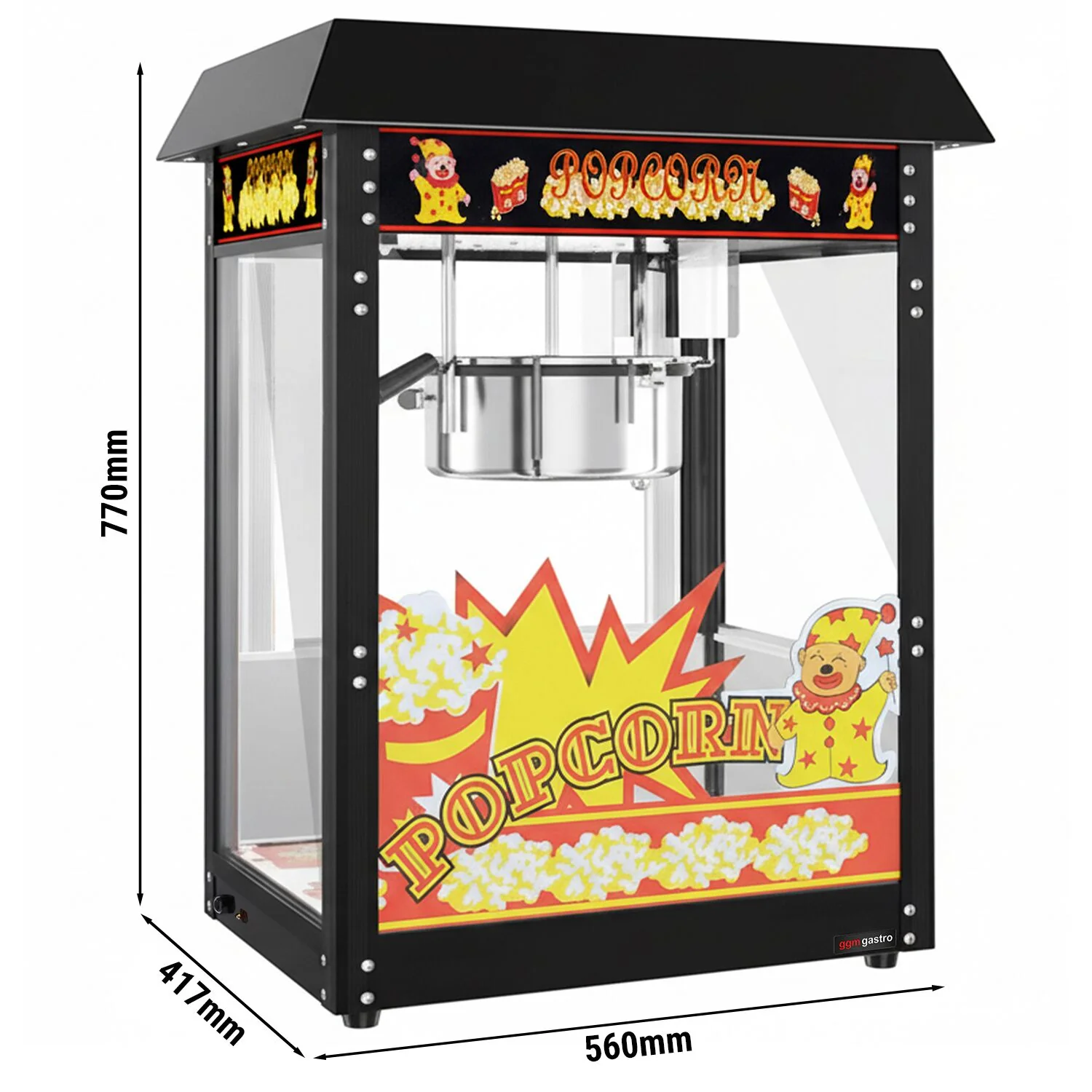 Popcornmaskin - 1,50 kW - 5 kg/time - med 1 kjele - svart