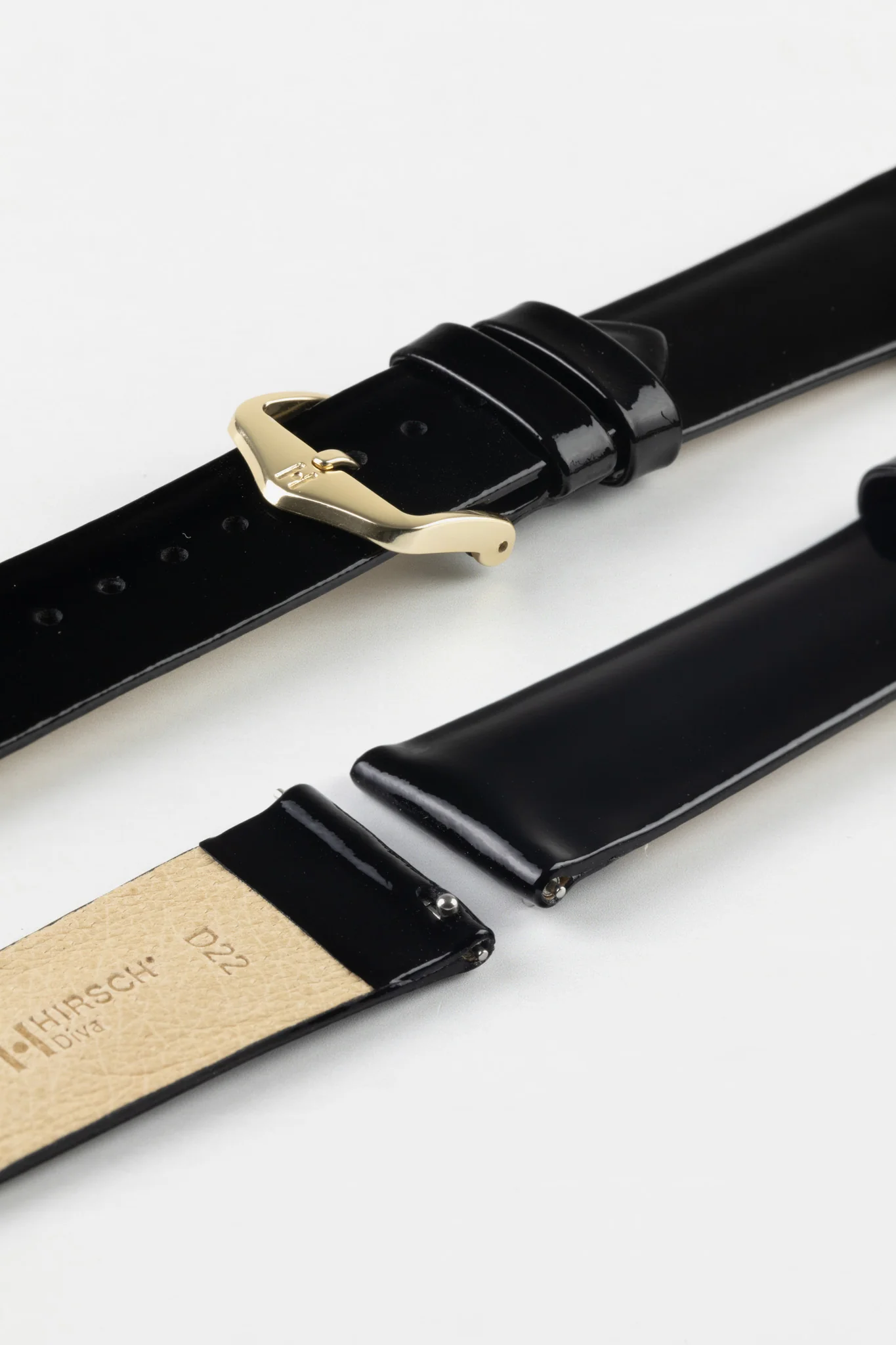 Hirsch DIVA Glossy Ladies Leather Watch Strap in JET BLACK