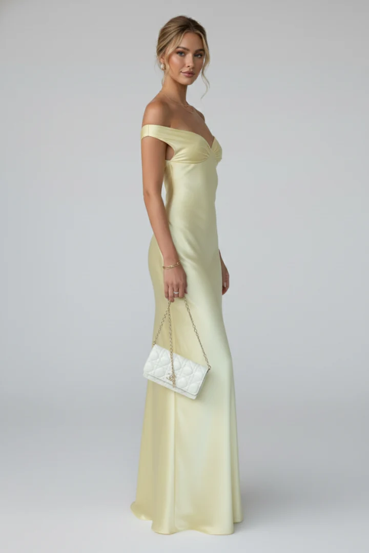 Elegantes Damen Maxikleid mit Off-Shoulder Ausschnitt und figurbetontem Oberteil �C Bodenlanges Kleid f��r besondere Anl?sse