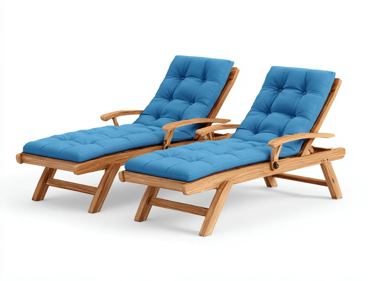 Sonnenliege-Holz-Textil-199 x 70 x 93 cm-Blau-Natur-Modern