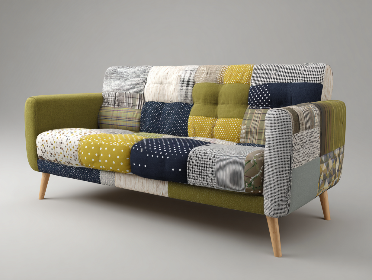 2-Sitzer Sofa Stoff Patchwork Design 158x83x90 cm—Patchwork—Wohnzimmer Sitzmöbel moderner Stil