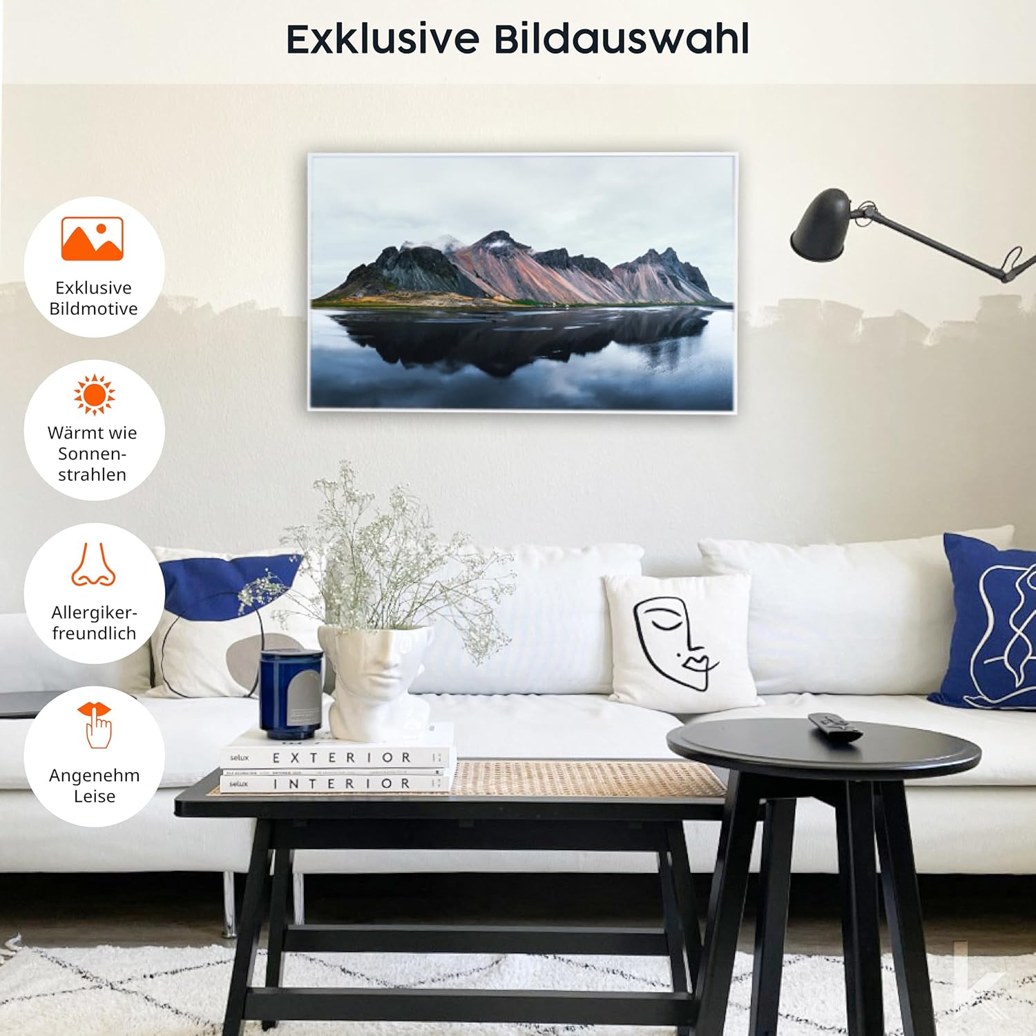 Könighaus Panorama Bildheizung 1200 Watt - Smart Thermostat - 18-29 m² | App, weißer Rahmen, Motiv: 18. Sternenhimmel 2, TÜV SÜD, Infrarot Wandheizung