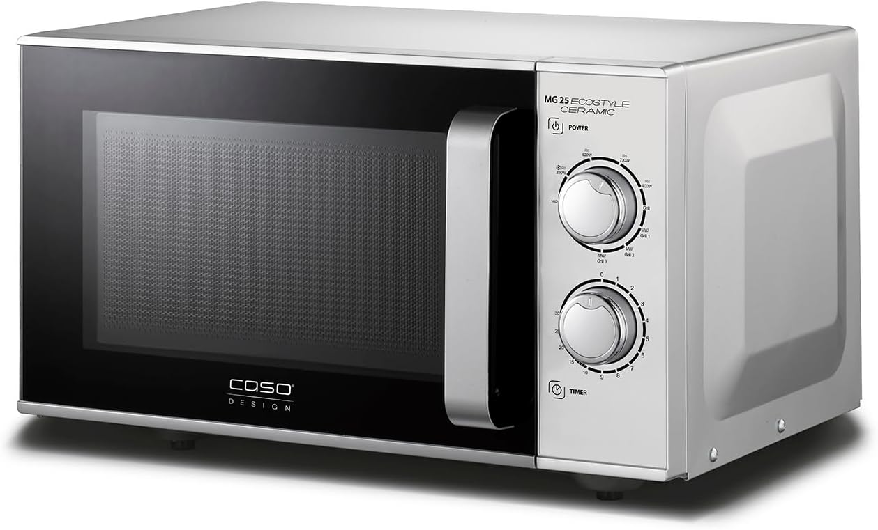 CASO MG 25 Ecostyle Ceramic - Testsieger Haus & Garten Test, Mikrowelle mit Grill, größere Nutzfläche dank CASOTEK Boden, 25 Liter, Garen auf zwei Ebenen