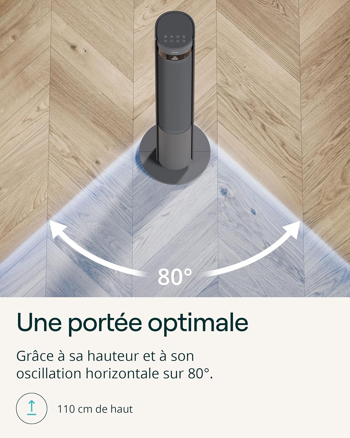 Duux Elevate Smart Ventilateur Tour - 26 Vitesses, 80° Oscillation, Seulement 25dB, Ionisateur, Minuterie (1–12h), Mode Sommeil, Tactile & Télécommande - Ventilateur Silencieux pour Chambre/Bureau