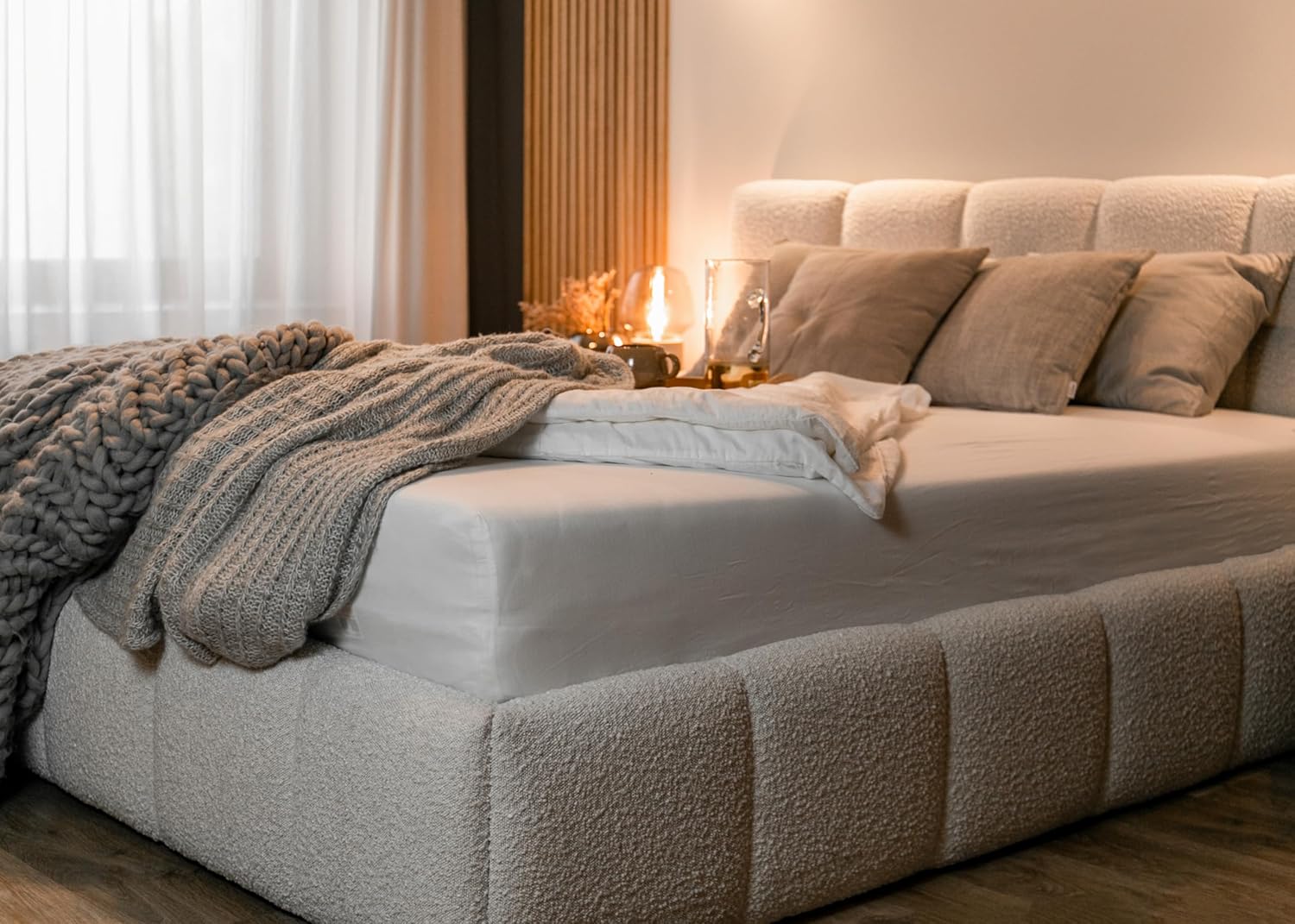 Selsey Bett Polsterbett Mit Stauraum Bettkasten 180 x 200 cm Boucle Gewebe Reißfest Cloudy Hellbeige