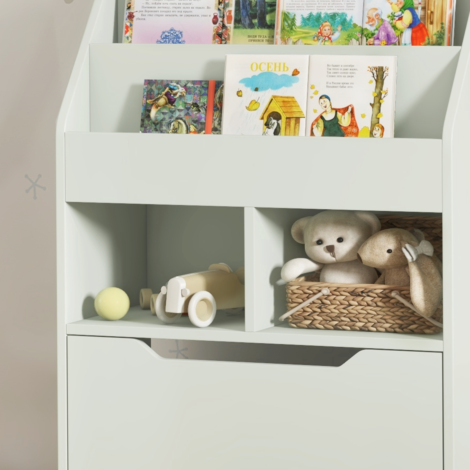 Kinderrek met Lade, Boekenrek met Vakken, 60 x 29,9 x 90 cm, Groen