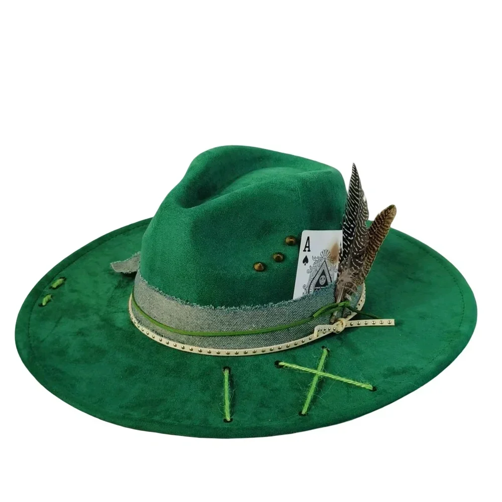 Ace of Spades Bohemian Handmade Suede Fedora Hat