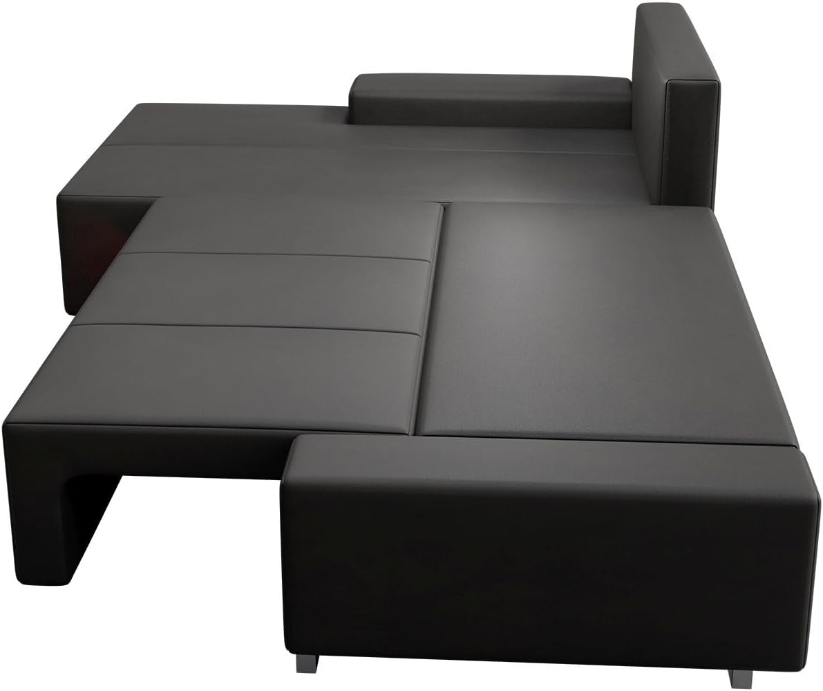 Juskys Sofa Davos Links mit Schlaffunktion - Ecksofa für Wohnzimmer mit Bettkasten & LED - Stoff Schlafsofa L Form Couch Beleuchtung - Dunkelgrau