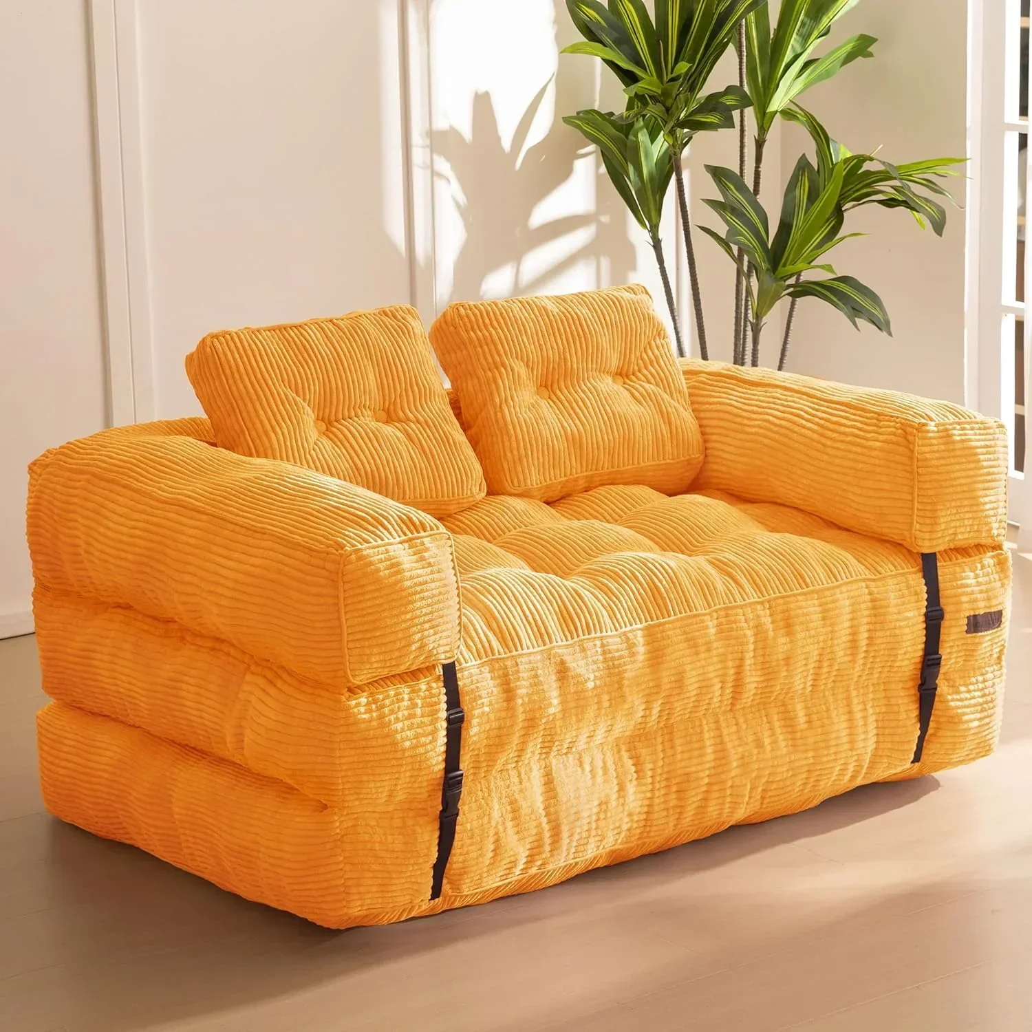 Folding Sofa Bed L-Shaped Convertible Sofa Bed with Armrests and Pillows