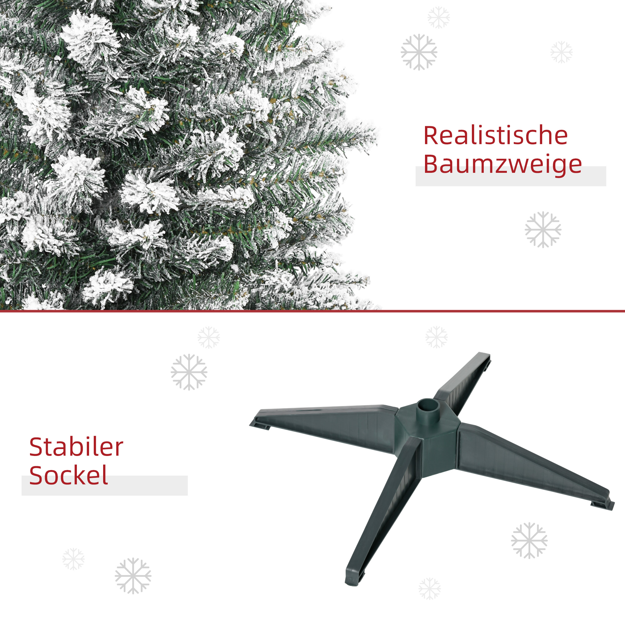 Kunstmatige Kerstboom, 210 cm, Besneeuwde PVC-Takken, Opvouwbaar, Metalen Standaard, Groen/Wit