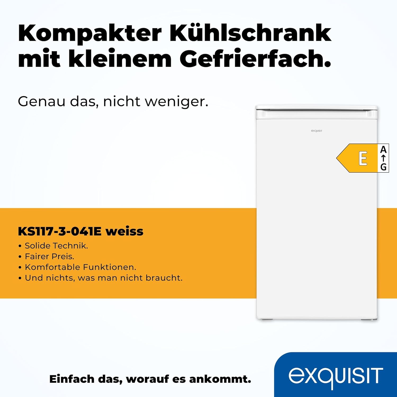 Exquisit Kühlschrank KS117-3-041E weiss | 81 L Volumen | Kühlschrank mit Gefrierfach freistehend | LED | Gemüsefach | Freistehender Kühlschrank mit Gefrierfach