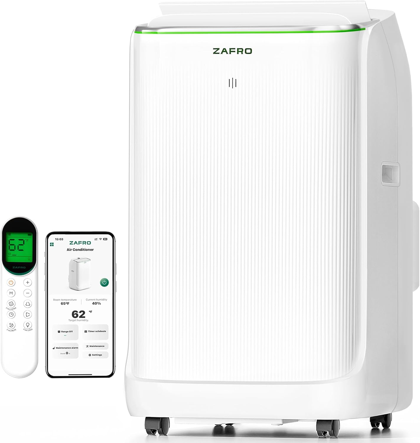 ZAFRO Inverter Tragbare Klimaanlage, 14000 BTU (10000 BTU SACC), intelligente AC-Einheit mit ultra-leiser Kühlung (42 dB)/ohne Drainage/24-Stunden-Timer/APP/Steuerung