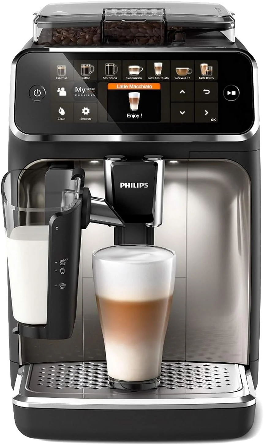Philips Serie 5400 Kaffeevollautomat �C LatteGo Milchsystem, 12 Kaffeespezialitten, Intuitives Display, 4 Benutzerprofile, Chrom (EP5447/90)
