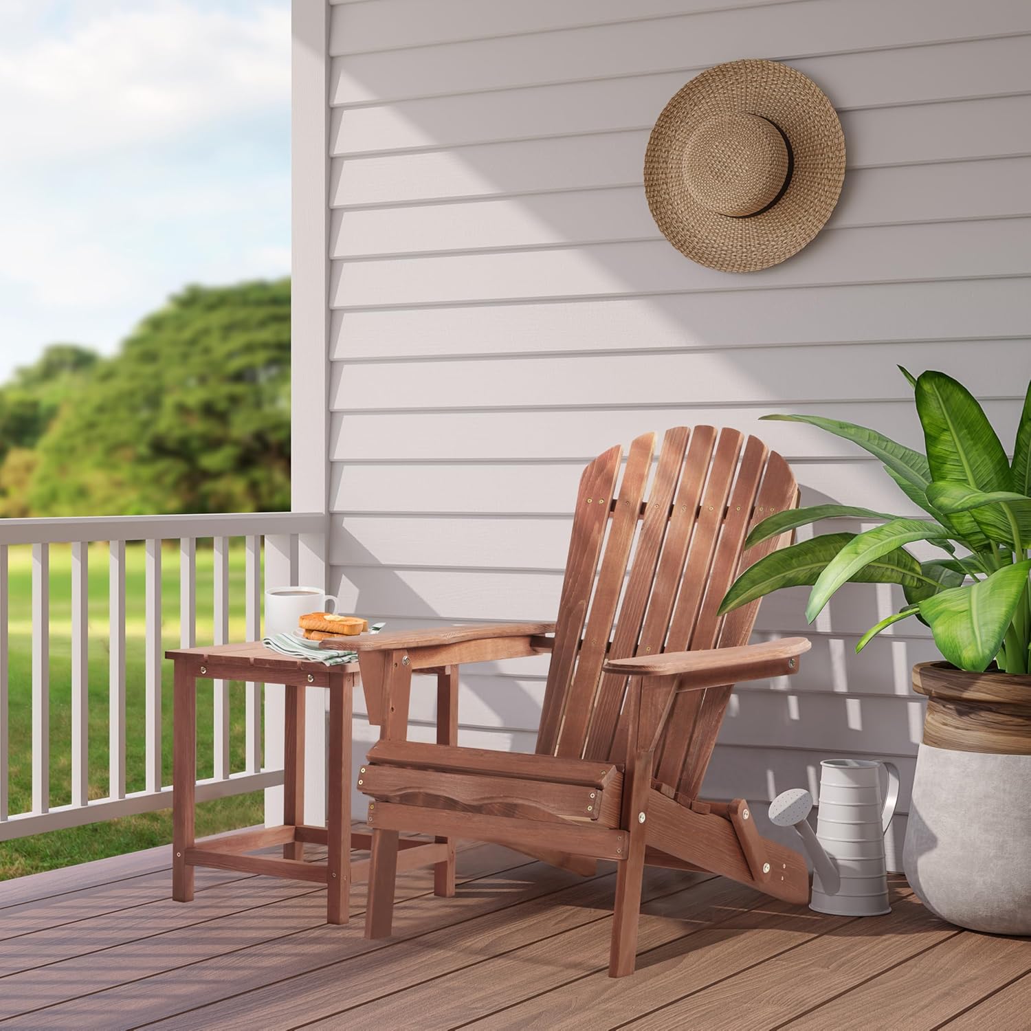 SoliWood Adirondack Stuhl 2er-Set, Gartenstuhl Holz Klappbar & Gartensessel Wetterfest, Outdoor Stuhl mit Rückenlehne und Armlehnen für Veranda, Garten & Pool