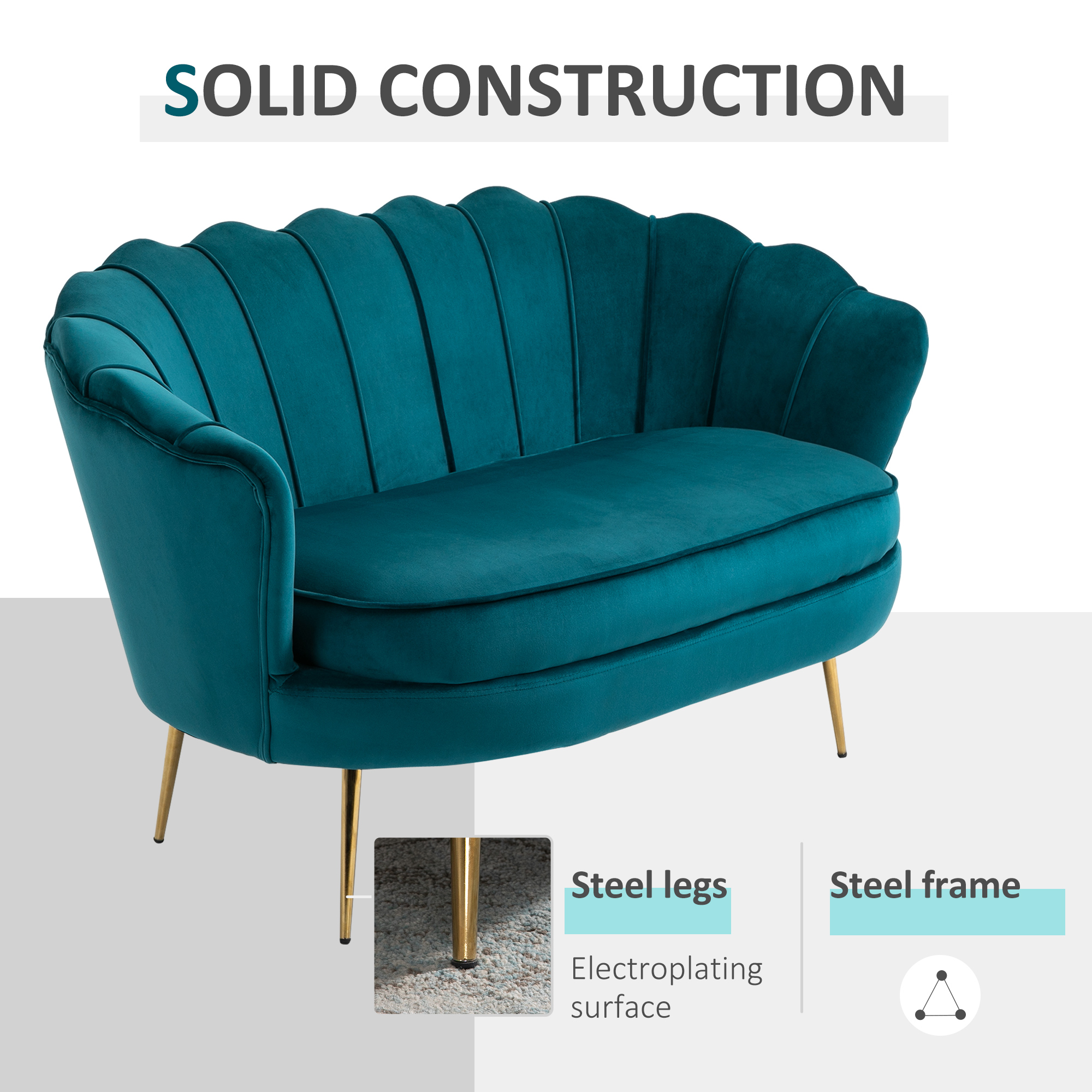 Tweezitsbank, Sofa, Gepolsterde Bank, Samtlook, Dubbelzitbank, tot 150 kg belastbaar, 130 x 77 x 77 cm, Donkergroen