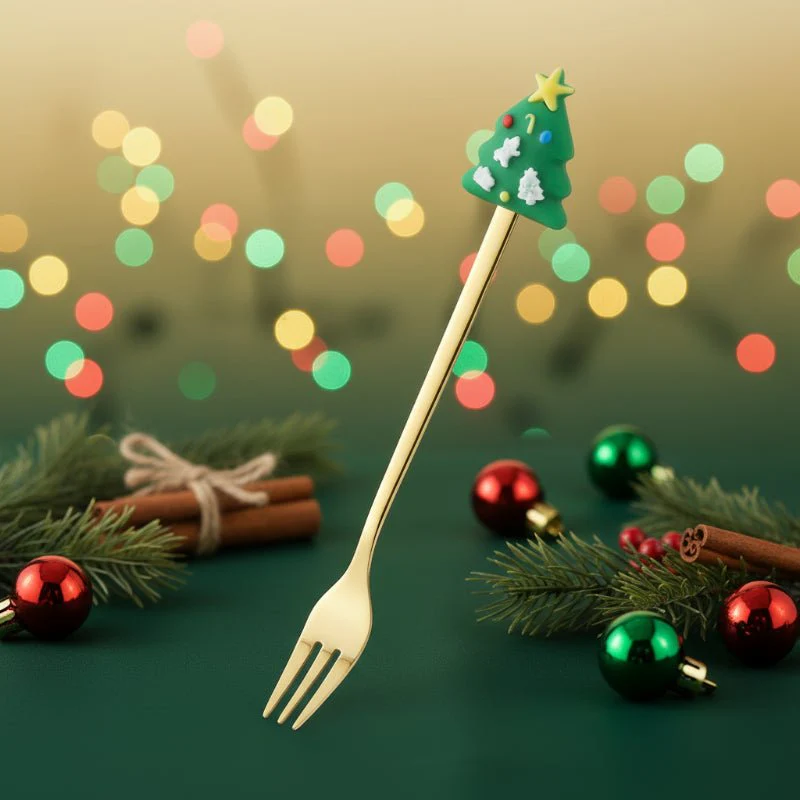 FESTIFORK – Creatieve kerstlepel- en fruitvorkset voor koffie en desserts