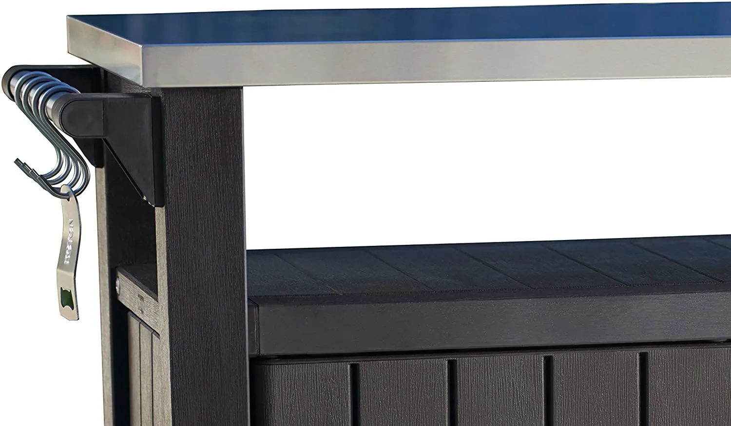 2025 Carro móvil de patio Keter Unity XL – Mesa de cocina exterior resistente a la intemperie con superficie de trabajo de acero inoxidable, espacio de almacenamiento con cerradura y accesorios