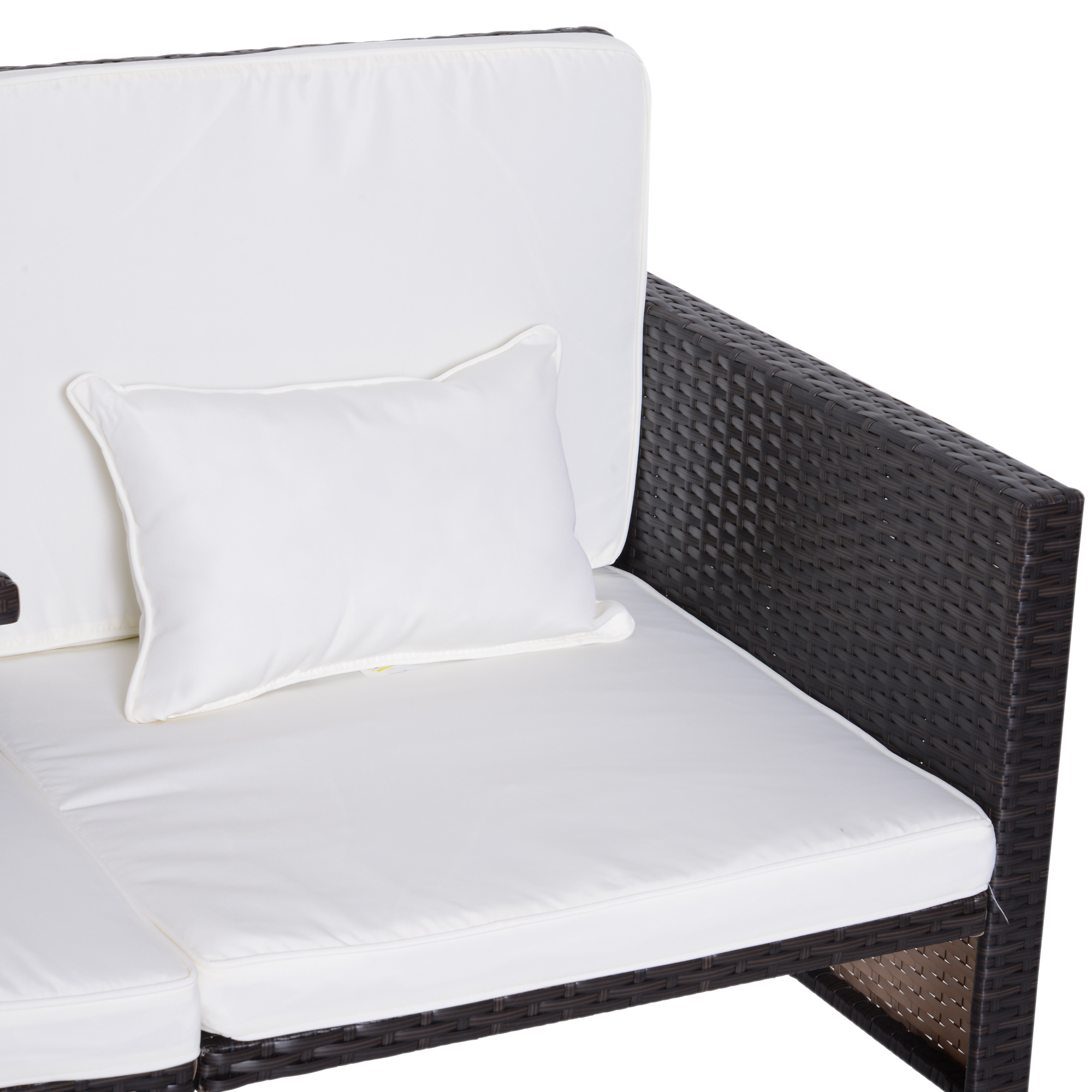 3-delige Tuinbank tuinmeubelen lounge tuinset zitgroep rotan meubel bruin poly-rotan + metaal 2-zits bank 2 x kruk kussens | Aosom.de