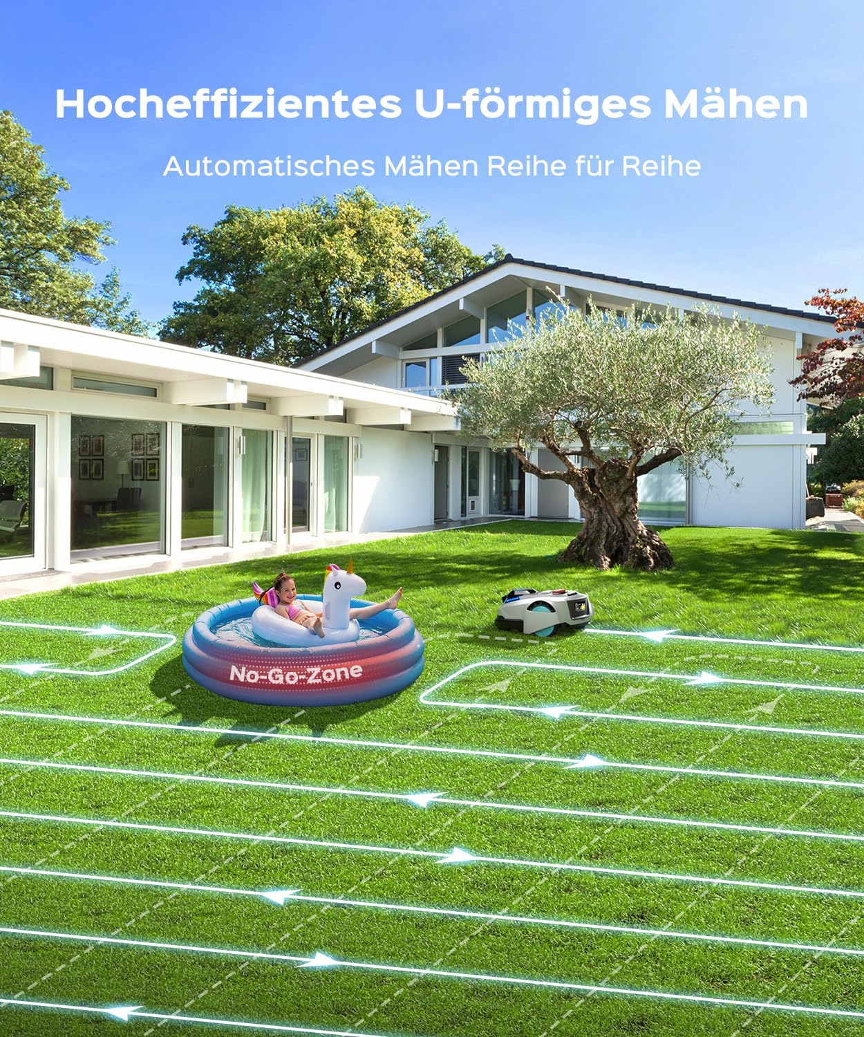 YARDCARE N1600Pro Mähroboter ohne Begrenzungskabel mit RTK- & KI-Vision-Navigation für Gärten bis 1600 m², U-förmiges Mähmuster & Multizonen-Management Hindernisvermeidung, App-Höhenverstellung