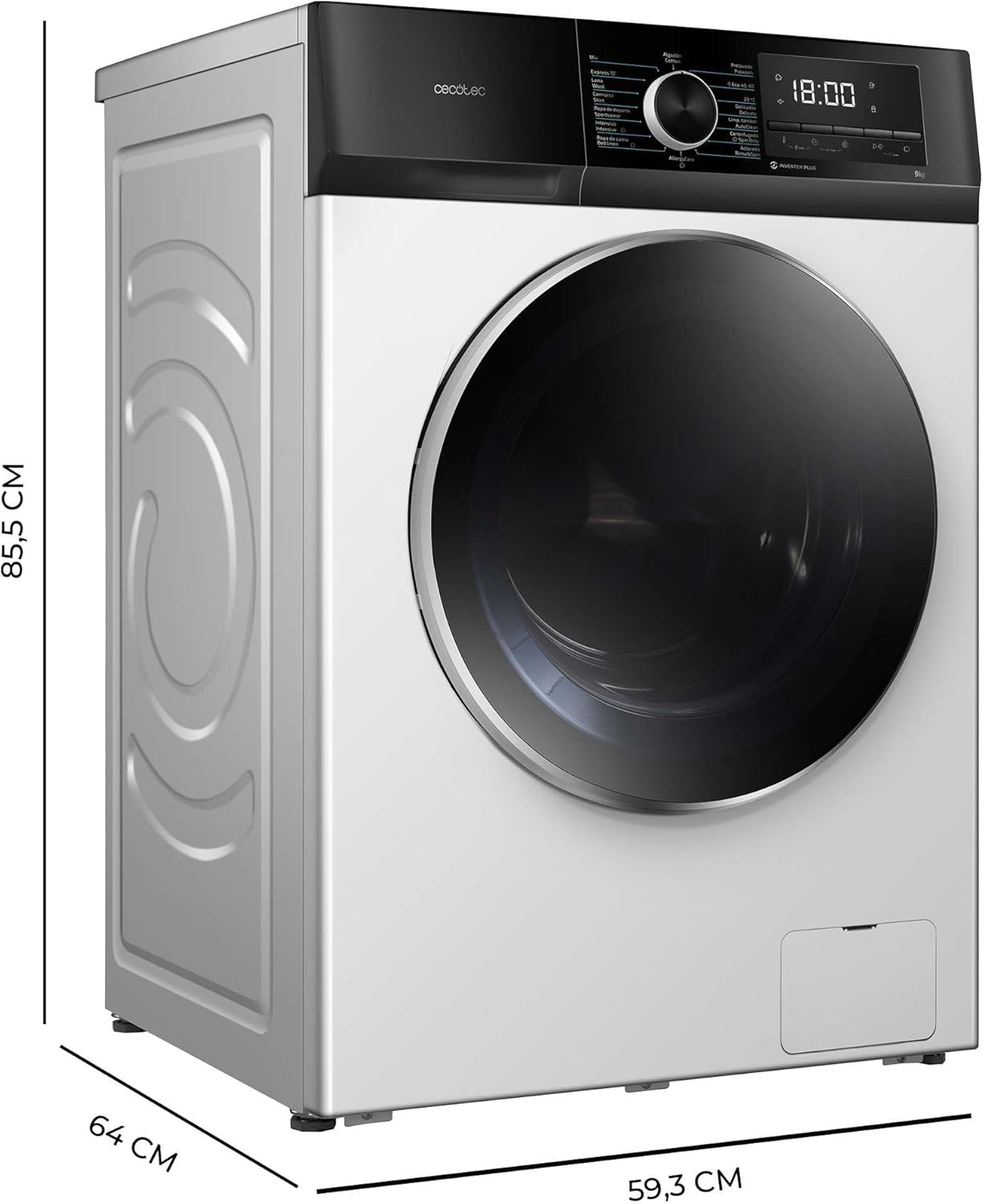 Cecotec Waschmaschine 12 kg Frontlader Bolero DressCode 12500 Inverter A, 1400 U/min, Inverter Plus Motor, 16 Progr, SteamMax, Pearl Drum, Delay Start, Drum Clean, Display, Allergy Care, Stop&Go