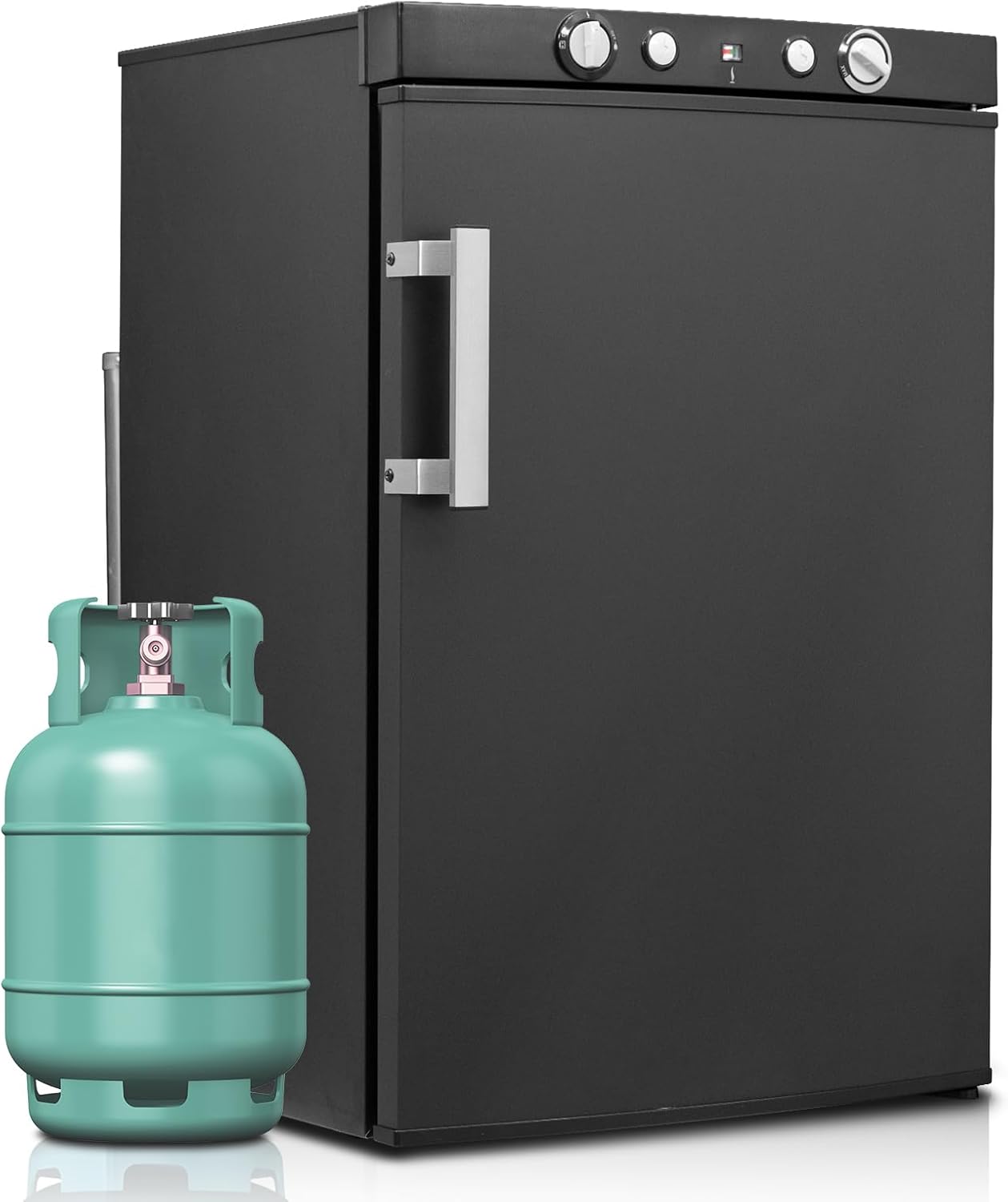 SMETA 100L Frigo Gaz 12V 220V, Camping Car Réfrigérateur avec Congélateur, Porte Réversible, Caravane Garage Mobile-home Silencieux, Noir, avec Poignée