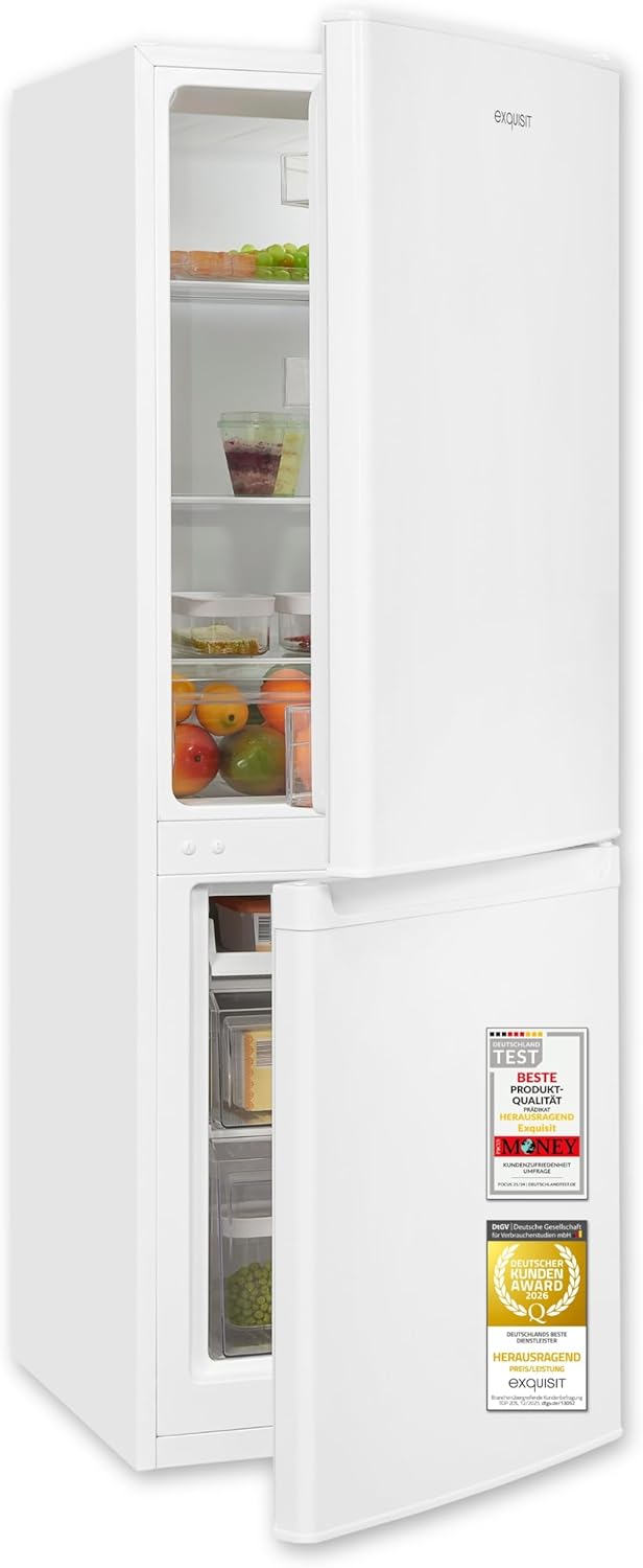 Exquisit Kühl-Gefrierkombination KGC5232-60-E-040C | 173 l Nutzinhalt, Energieklasse C, 40 dB, Wechselbarer Türanschlag, Automatische Abtauung, 142,5 cm, Weiß