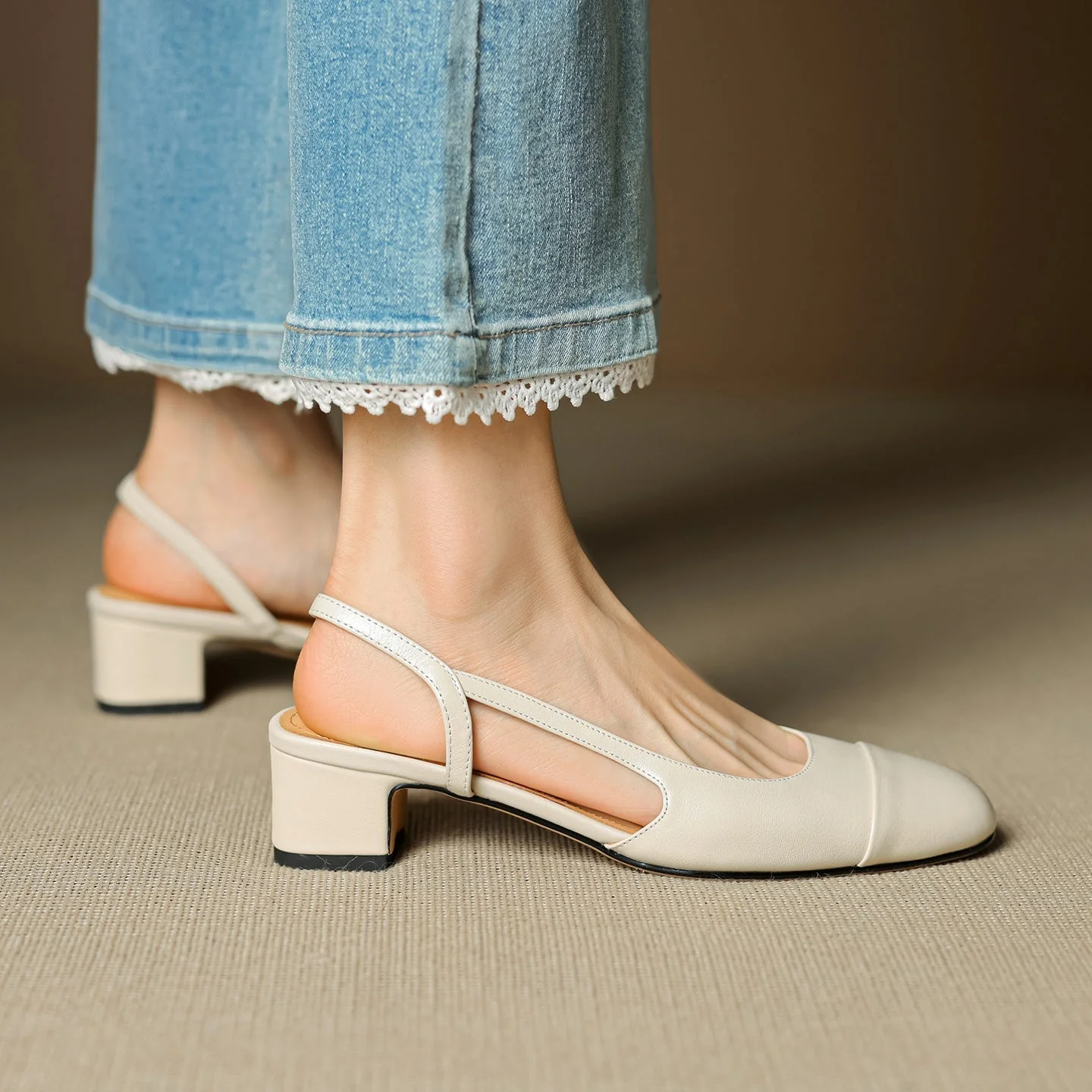 Slingback-Pumps aus echtem Leder f��r Damen