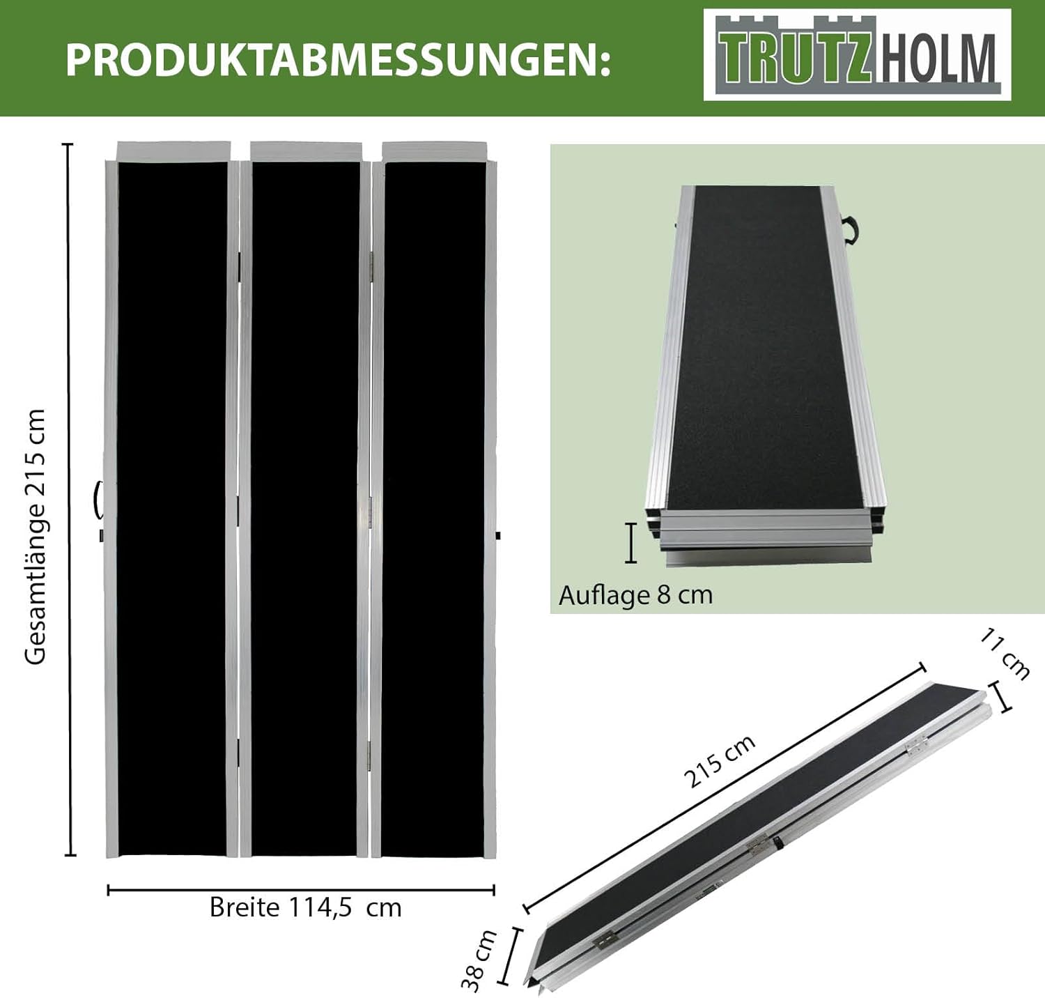 DREIBREIT by TRUTZHOLM Alu Auffahrrampe 215 cm 2-Fach klappbar Tragkraft 1020 kg grau/schwarz beschichtet Verladerampe