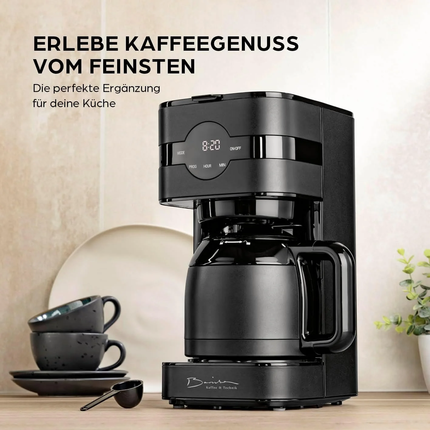 Barista filterkoffiezetapparaat met verstelbare molen & thermoskan | Warmhoudfunctie, 24-uurs timer & permanent filter | Voor 10 koppen koffie | Koffiezetapparaat voor bonen & poeder [roestvrij staal]