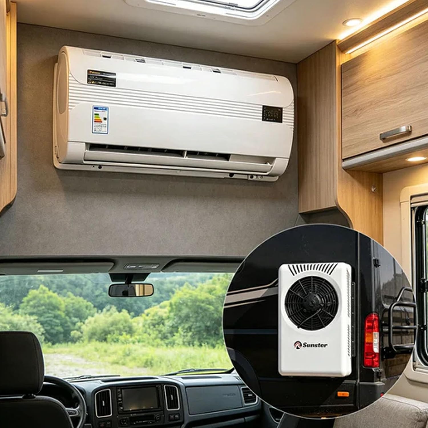 Sunster Split Klimaanlage Wohnwagen, Electric AC Unit 12 Volt Fit für Wohnmobile Bus Anhänger Traktoren Camper Van Parken Klimaanlage Schnelle Kühlung Low Noise