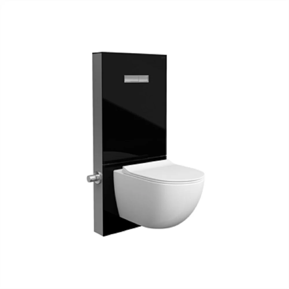 VitrA Vitrus Staande Spoelbak: Zwart met Armatuur voor Hangend Douchertoilet