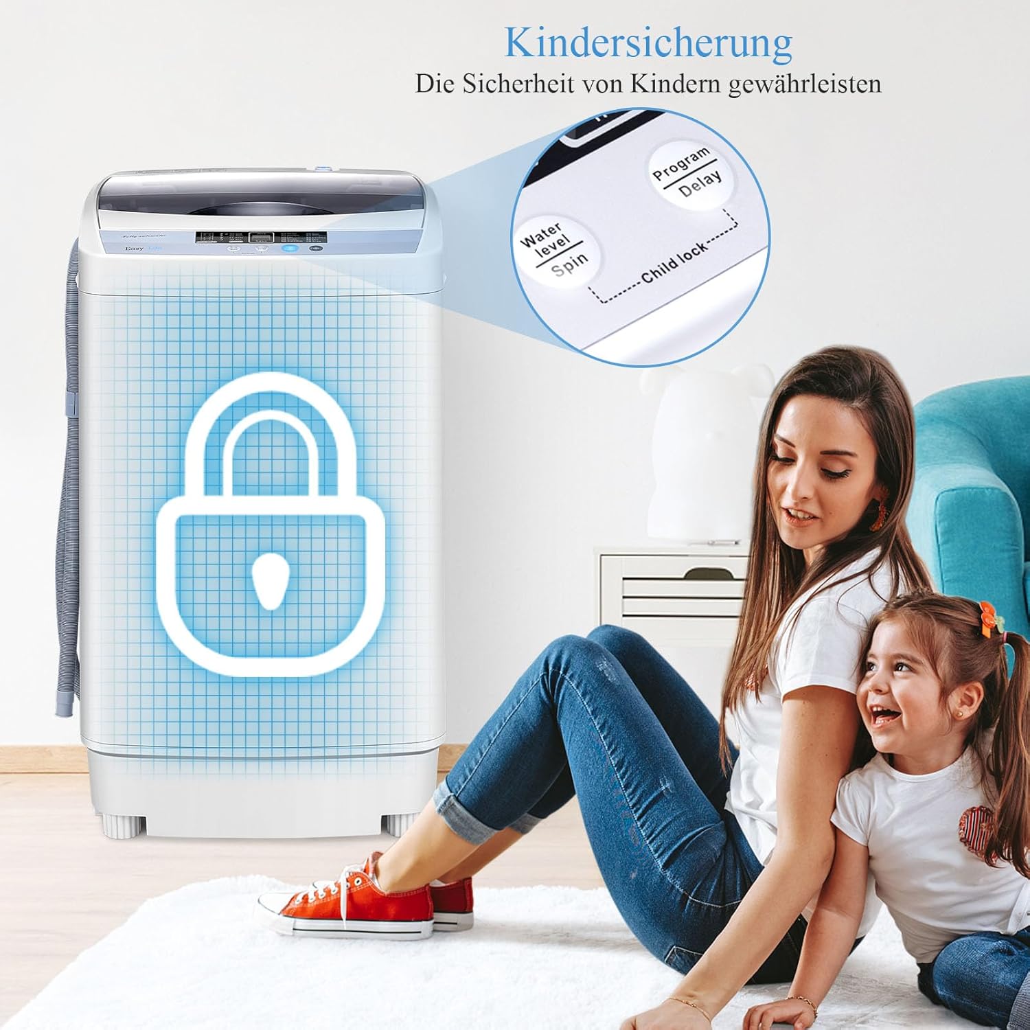 RELAX4LIFE 4,5 kg Vollautomatische Waschmaschine, Waschvollautomat mit Pumpe & Schleuder, Toplader Miniwaschmaschine mit LED-Display & 10 Programmauswahl, 310W/240W, 50 x 50 x 85 cm, Grau