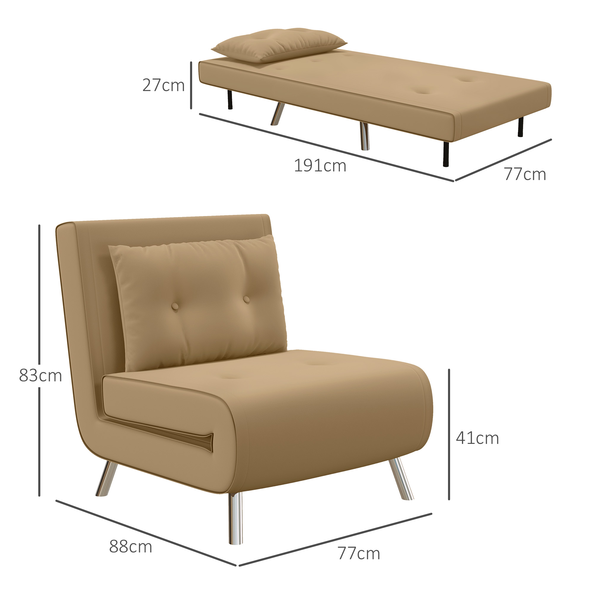 Ligstoel Stoel met Ligfunctie Slaapstoel, Knoopsgatensteek, Linnenlook, 77 cm x 88 cm x 83 cm, Bruin