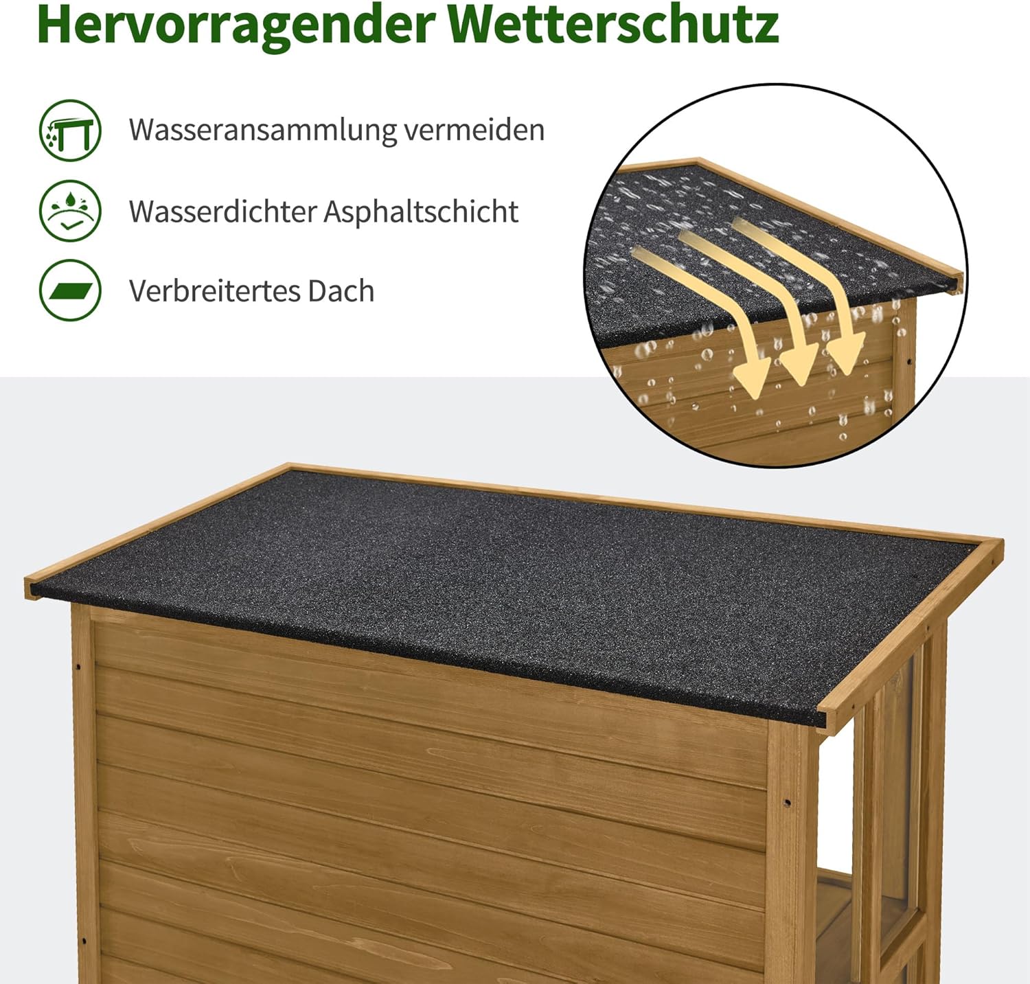 M MCombo Gartenschrank Gartenhaus Holz Wetterfest, Geräteschrank Gerätehaus Outdoor, für Außenbereich Balkon Terrasse, Gartenhütte mit 2 Bewegliche Regale, 58×107×180 cm, 1155 (Natur)