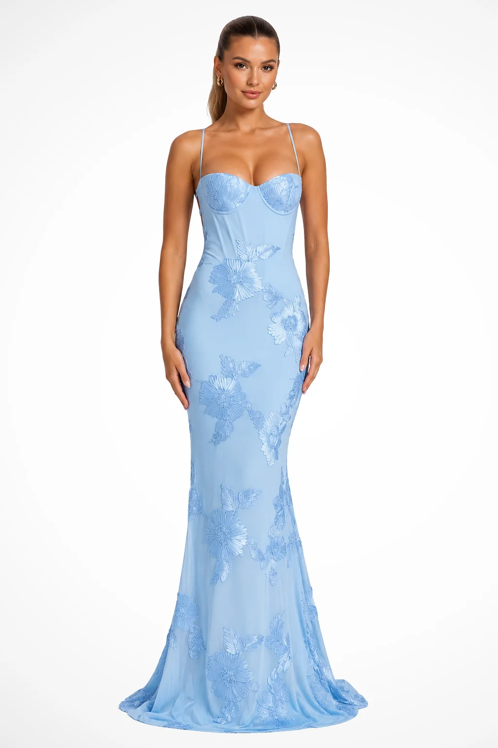 Damen Maxikleid mit Blumenstickerei & Korsett-Oberteil | Festliches Kleid f��r Hochzeitsg?ste | Elegantes langes Abendkleid