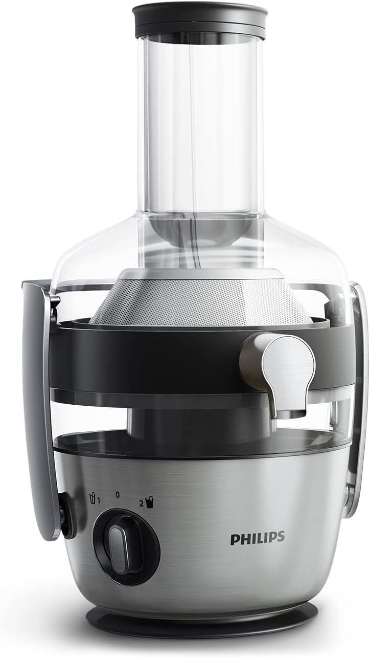 Philips Entsafter – 1100W, 2L, HomeID-Rezepte-App, XXL-Einfüllffnung, QuickClean (HR1921/20), 25 x 43.2 x 29.6 cm, Edelstahl