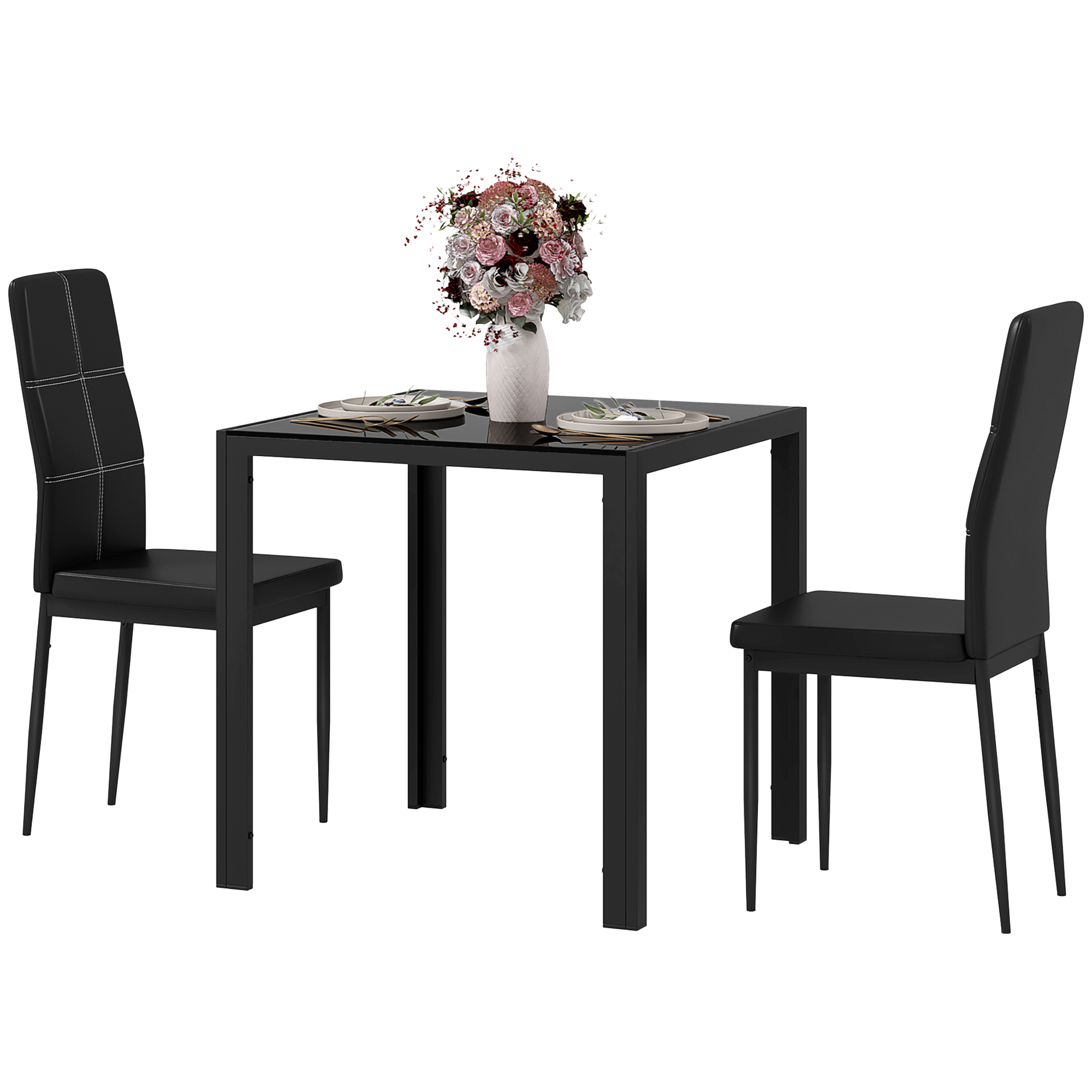 Eetset met Tafel en 2 Stoelen Ruimtebesparend Zwart