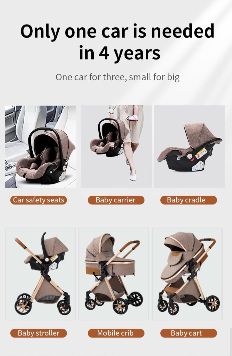 YAZOCO kinderwagen 3 in 1, Zusammenklappbar kinderwagen mit Wickeltasche,Komplettset Becherhalter,Moskitonetz, Fußabdeckung,Sitzzubehör (4 Rosa)